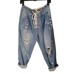 Free People Mixed Up Distressed Utility Jeans paint splattered Size XS